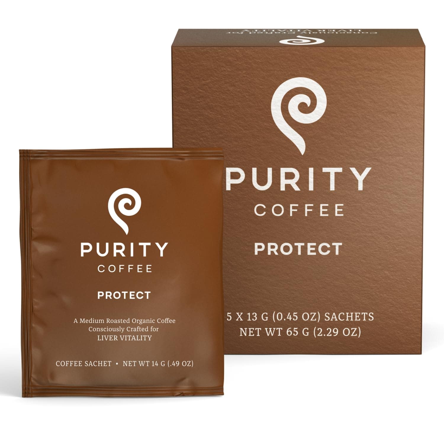 Purity Coffee PROTECT High Antioxidant Light-Medium Roast Single Serve Sachets (5ct Box) | Specialty-Grade USDA Organic Arabica Blend | Third Party Tested for Mold, Mycotoxins & Pesticides