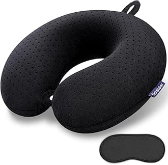 Black Travel Neck Pillow Memory Foam Airplane Pillow for Neck and Head Support Soft Portable U Shape Neck Pillow for Plane, Car & Home Office Use