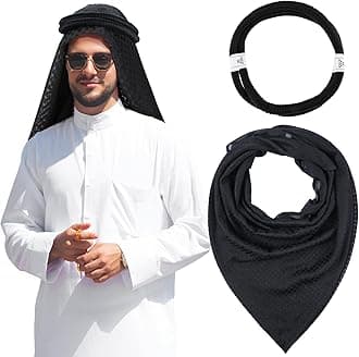 Arab Shemagh Muslim Keffiyeh Head Wrap Scarf Arabic Tactical Desert Headwear with Aqel Rope Halloween Costume Accessories