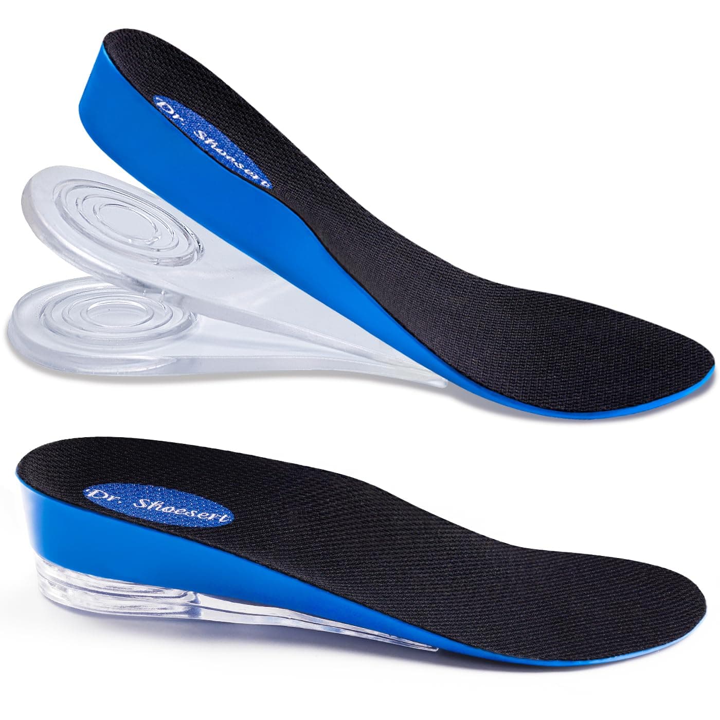 Dr. Shoesert 3-Layer Adjustable Insoles to Increase Height, 3/4 Length with Shock Absorption Heel Lift Inserts (S, Blue)