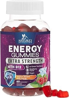 Energy Gummies - Vitamin B12 1000 mcg Per Serving - Daily Energy Chews with Natural Caffeine from Green Tea, Berry Flavored B12 Gummy Exercise Supplement for Running Cycling & Sports - 60 Gummies