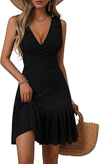 Women's Summer Sleeveless Sexy Wrap V Neck Floral Sundress Mini Dress