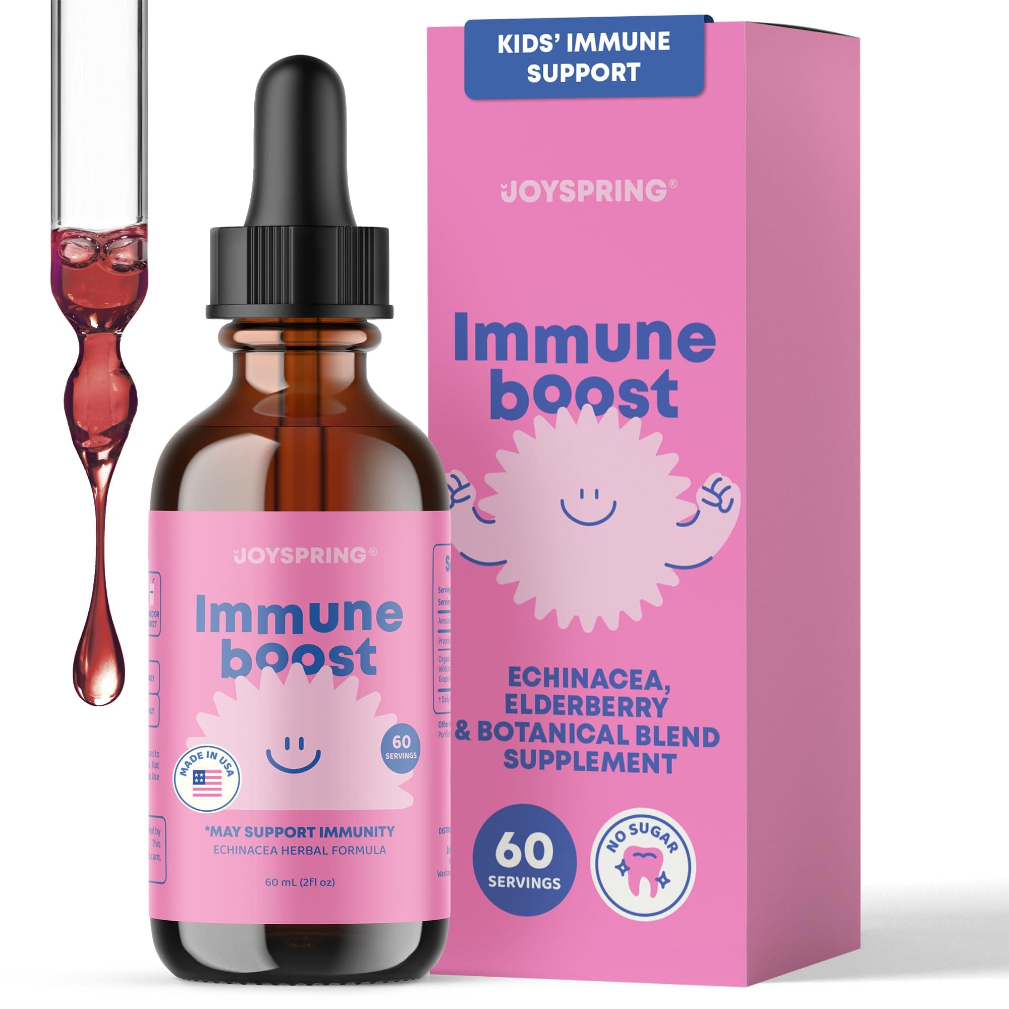 Immune Drops – Kids Immune Support Supplement with Elderberry Extract, Echinacea, Oregon Grape Root & Orange Peel Liquid for Ages 3–16+ Years & Adults | 2 fl oz (60 Servings)