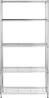 Amazon Basics 5-Shelf Storage Unit With Height Adjustable Shelves and Levelling Feet, 680 kg Max Weight, Chrome, 35.5 cm D x 91.4 cm W x 182.8 cm H