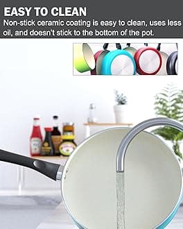 Cook N Home Ceramic coating cookware set, 10-Piece, Turquoise