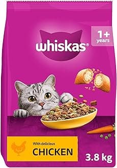 WHISKAS Adult Dry Cat Food 3.8kg with Chicken (Pack of 3)