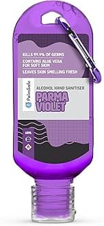 Palm Safe Parma Violet 60ml Anti Bacterial Premium Hand Sanitiser Travel Size Refillable Clip Bottle Quick Drying Non Sticky Extra Moisturising Kills 99.9% of Viruses and Bacteria