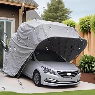 Heavy Duty Carport, Semi-Automatic Foldable Car Shelter Portable Garage, Retractable Car Awning With Metal Frame For Car, Truck, Boat, Car Canopy With All-Season Tarp(Dark Grey,19.3X8.8X8FT)