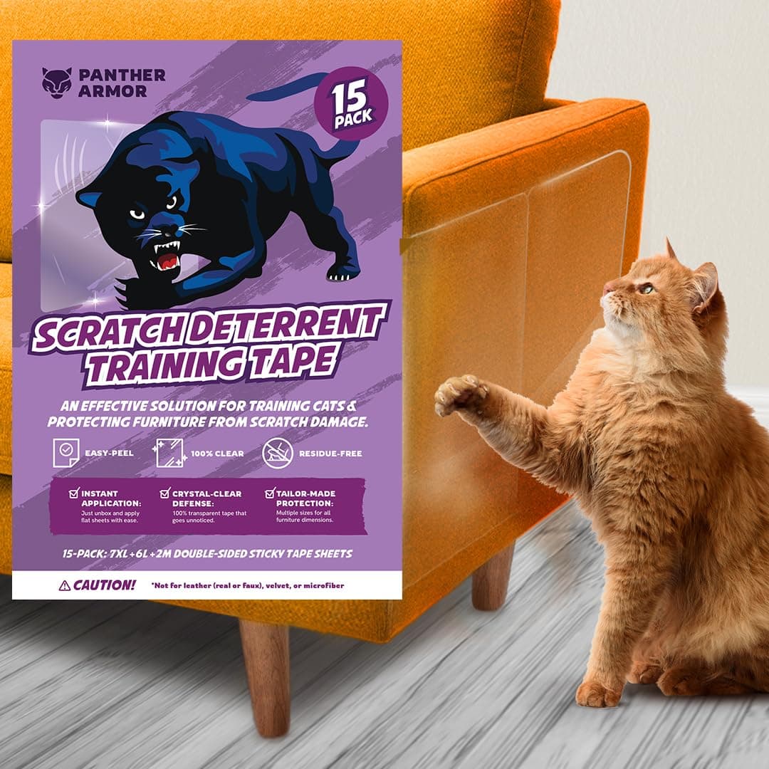 Panther Armor 15-Pack Anti Cat Scratch Deterrent & Training Tape - Protect Couch from Pets - Furniture Protectors - Sticky Tapes