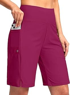 G GradualWomen's 9" Long Swim Board Shorts with Pockets High Waisted Knee Length Beach Swimming Shorts for Women with Liner