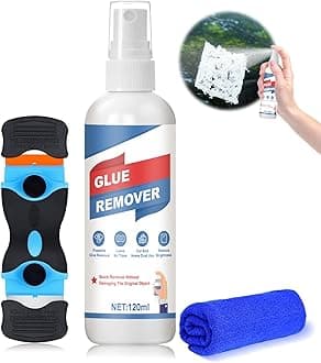 GanbaroAdhesive Remover 4 OZ Sticker Removal 1* Plastic Cleaning Scraper, 1* Towel Glue Remover Spray for Removing Stickers, Labels, Gum, Tape Residue-120 ml