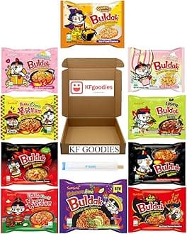 KF GOODIESSamyang Buldak Hot Spicy Chicken Ramen Noodle Ramen Korean Sautéed (10, Carbonara, Cream Carbonara, Kimchi, Stew, Jjajang, 2X Spicy, Habanero Lime, Corn, Quattro Cheese, Original