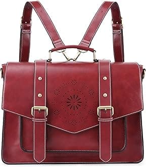 Backpack for Women Briefcase Messenger Laptop Bag Vegan Leather Satchel Work Bags Fits 15.6 inch Laptops, Red