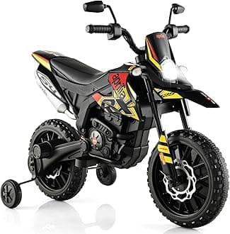 Kids Electric Motorbike, 12V RX125 Ride on Motorcycle Dirt Bike with Training Wheels Spring Suspension, Battery Powered Off Road Toy with Bluetooth Lights (Black)