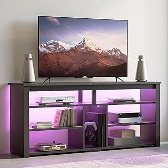 LED Tall Entertainment Center for 55/60/65 inch TV, TV Stand with Storage for PS4 Xbox, Adjustable Shelf Media Console for Living Room, Black Marble