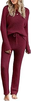luvamia Women's Casual Pajama Set Fuzzy Fleece Knitted Long Sleeve Pj Loungewear