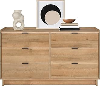 Simply Modern 6-Drawer Double Dresser for Bedroom, Chest of Drawers, Modern Bedroom Furniture, 52.5” Wide x 16” deep x 29.5” Tall, Oak