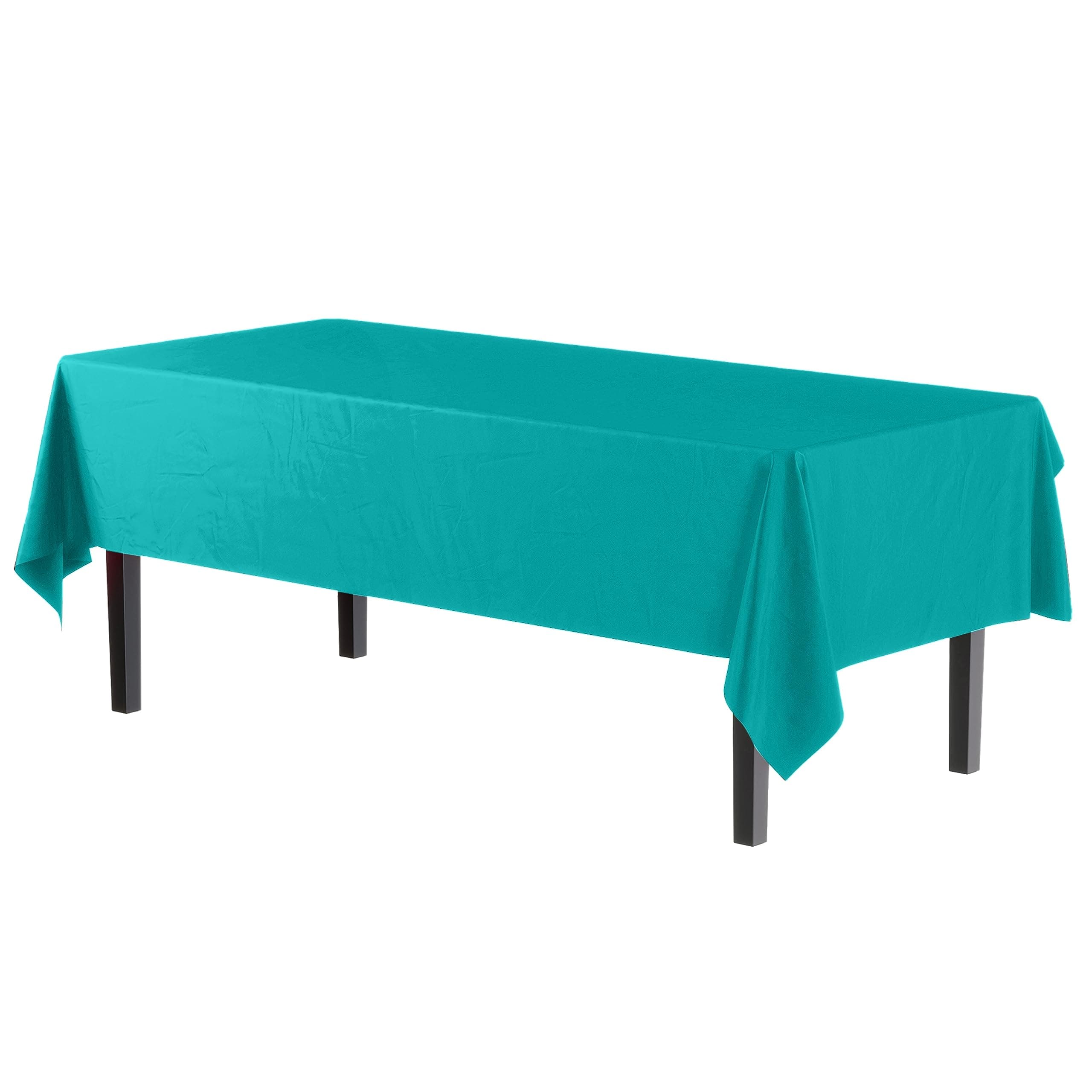 Exquisite 12-Pack Premium Plastic Tablecloth Premium Aqua Blue Table Cover, Pack of 12