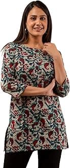 FERANOID Women Cotton Printed Straight Short Kurti
