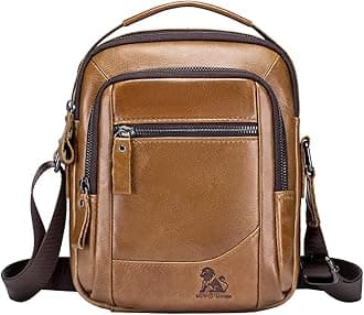 Hebetag Small Leather Shoulder Bag Crossbody Pack for Men Outdoor Travel Business