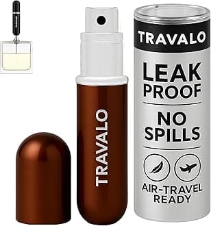 Travalo Classic HD Perfume Atomizer - Leak-Proof and TSA Approved for Air Travel - Reusable, Airtight, Easy-Fill Mini Pump Sprayer - Lightweight, Elegant Design w/Volume Window - Brown 0.17oz