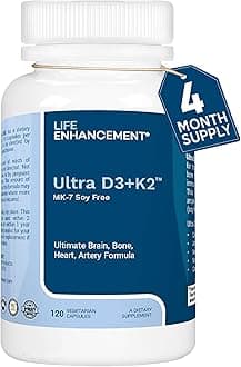 Vitamin D3 K2 2000iu Supports Muscle & Brain Health - D3 K2 Supplement Helps in Immune and Cardiovascular Support - Made in USA (120 Vegetarian Capsules)