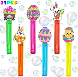 Easter Party Favors,24Pcs Easter Bubble Wands for Kids,Chicken Egg Bunny Bubble Wand for Party Supplies,Classroom Prizes Pinata Goodie Bag Stuffers Gift