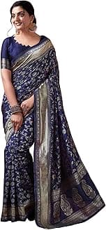 Sugathari Banarasi Saree Silk Kanjivaram Pure Women Design Wear Pattu Saree Party Saree with Blouse for Wedding Saree (SAN PARI-182 Dark Green)