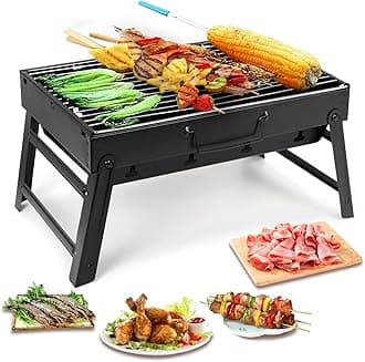Uten Barbecue Grill Portable, Charcoal Barbecues, Stainless Steel BBQ, Desk Tabletop Outdoor Barbecue Grill, Charcoal BBQ Pit Grill for Picnic Garden Camping Travel (20.47''x11.61''x8.74'')