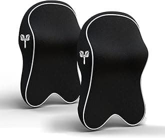 Grin Health Orthopedic Car Neck Rest Pillow Set of 2 -Large Plus | Extra Deep Car Seat Neck Support Head Rest Cushion for Long Drives & Neck Relief | Memory Foam Neck Pillow for Car & Office, Black