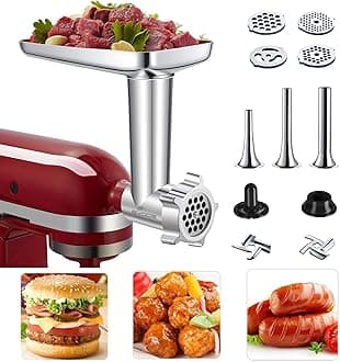 Metal Food Grinder Attachment for KitchenAid Stand Mixers Included 3 Sausage Stuffer Tubes & Kubbe Meat Processor Accessories