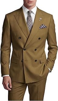 Wangyue Mens Suits Double Breasted Suit Men Slim Fit 2 Piece Wedding Prom Double Breasted Blazer Groom Suit Pants Sets