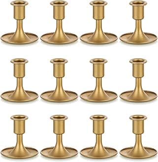 Candlestick Holders Taper Candle Holders, Romadedi Gold Candle Stick Candle Holder for Table Centerpiece, Wedding Reception, Festive Christmas Mantel Decoration or Home Decor, Set of 12