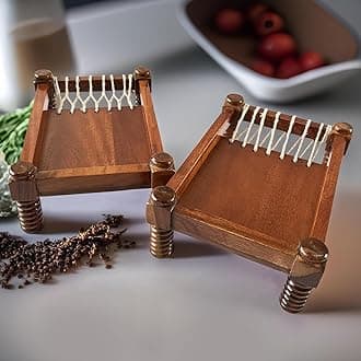 Ritwika's Premium Marwar khatiya Platter Wooden Cot Shape Serving Tray | Charpai/khaat Style Tray for Tea, Coffee, Breakfast & Snaks | Size LxWxH - 11.5 x 7.5 x 4 Inch, Set of 2