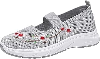 UK Women's Mary Jane Orthopedic Shoes Slip on Soft Cushion Walking Elastic Trainers Casual Comfortable Working Nurse Shoes Breathable Walking Running Trainers Clearance