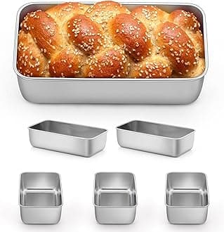 P&P CHEF Loaf Pan Set, 9 x 5 Inch Bread Pans, Stainless Steel Loaf Toast Baking Pans For Bread Meatloaf Lasagna Cake, Healthy & Non Toxic, Oven Safe& Easy Clean, (Silver, 6Pcs)