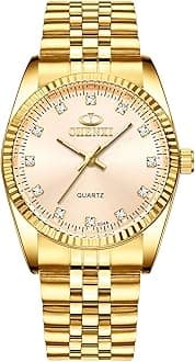 Fq-043 Classic Golden Stainless Steel Male Female Crystals Quartz Wrist Watches for Man Woman Gold