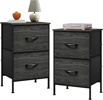 WLIVE Black Night Stand Set of 2, Small Dresser with 2 Drawers & Wooden Top, Nightstand with Fabric Bins, Bedside Table End Table for Bedroom, Closet, Entryway, College Dorm, Charcoal Black