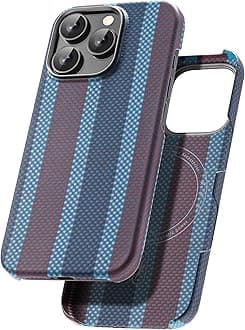 Aramid Fiber Case for iPhone 16 Pro, Slim & Light, Magnet Compatible, Red-Blue Stripes