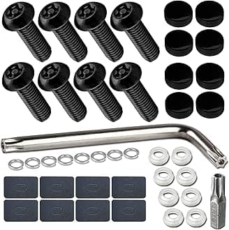 Black License Plate Screws- Anti Theft License Plate Bolts for Fastening Car Tag Frame Holder, 1/4" Stainless Steel Security Plate Mounting Hardware Kit- Screws Caps, Nuts, Rattle Proof Pads