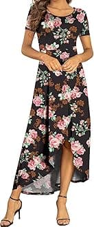 Womens Summer Dresses High Low Slit Hem Casual Short Sleeve Maxi Dress with Buttons