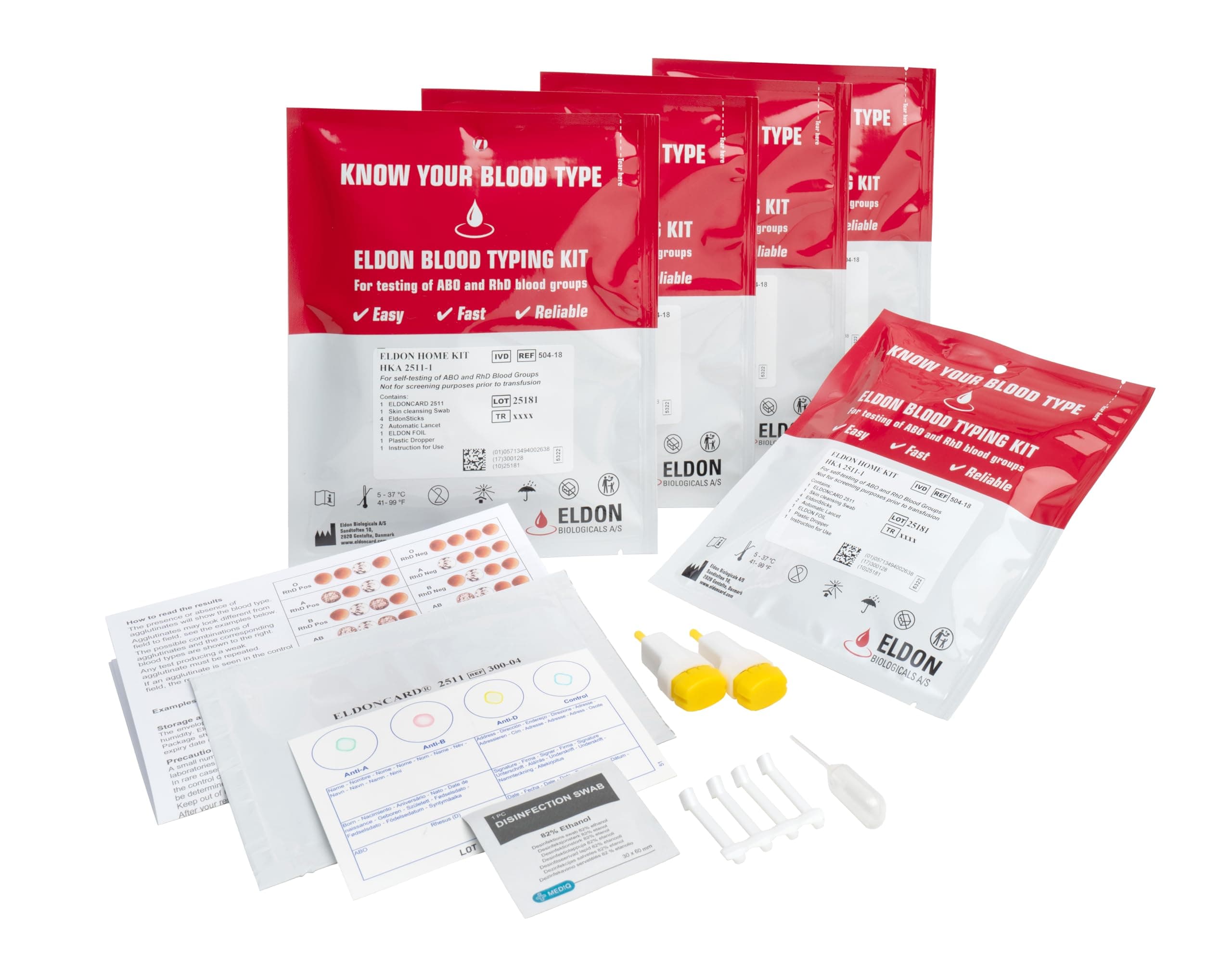 Blood Typing Kit, 5 Test Pack, Know Your Blood Type, Accurate Instant Home Testing, Determine A, O, B, Rhs-D Negative & Positive Groups