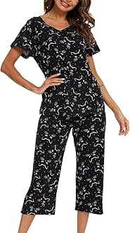 ENJOYNIGHT Womens Pajama Sets Cotton Summer Pjs Tops with Capri Pants Sleepwear