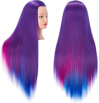 Hairingrid 26-28in Training Head - Cosmetology Mannequin Head with Synthetic Fibre Hair, Free Clamp Holder (Colourful)