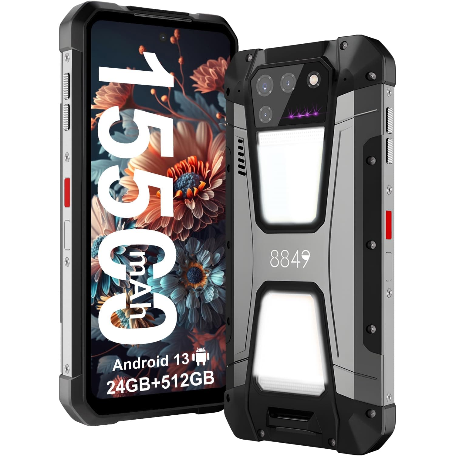 8849Tank 2 Rugged Smartphone Unlocked, Android 13 Mobile Phone with Projector, 6.79’’ Waterproof Cell Phones 512GB, Dual 4G Sim/24GB RAM/108MP Camera/OTG/WiFi/GPS/Dual Camping Light