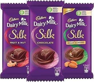 Cadbury Dairy Milk Silk Small Chocolates Combo (2 X Plain 60G, 2 X Roast Almond With Whole Nuts 58G And 2 X Fruit And Nut 55G), 346 Grams