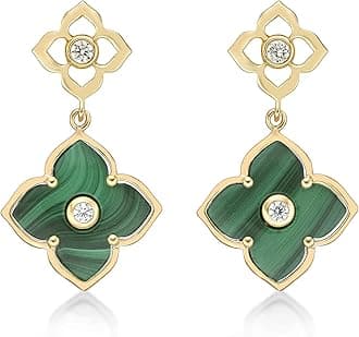 Black Onyx Flower Dangling Drop Earrings for Women in 925 Sterling Silver with Rose Gold Plating Post Back by Lavari Jewelers