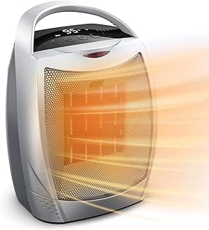GiveBestPortable Electric Space Heater with Thermostat, 1500W/750W Safe and Quiet Ceramic Heater Fan, Heat Up 200 Square Feet for Office Room Desk Indoor Use, Silver (Silver - Digital)