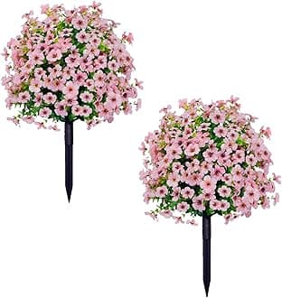Artificial Violet Ball Topiary Trees with Ground Spikes, 2 Pack Fake Artificial Bushes Plants, Fade Resistant Faux Artificial Shrubs Tree for Indoor Outdoor Front Porch Decor 23in (C-2 Pcs)