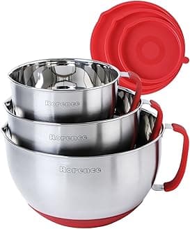 Rorence Stainless Steel Mixing Bowls with Handles & Lids - Red
